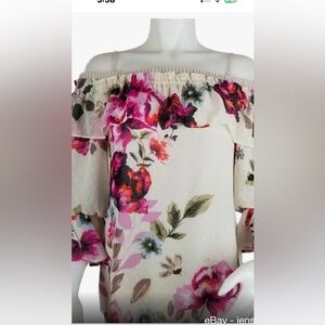 INC Pink Blouse off shoulder Neckline and Floral Print NWOT